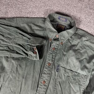 Vintage 90's Chaps Ralph Lauren Mens L Green Button Shirt Casual 16 1/2 34/35